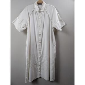 Mantu Italian Wide Sleeve Button Up White Cotton Shirt Dress w/ Pockets Size 44